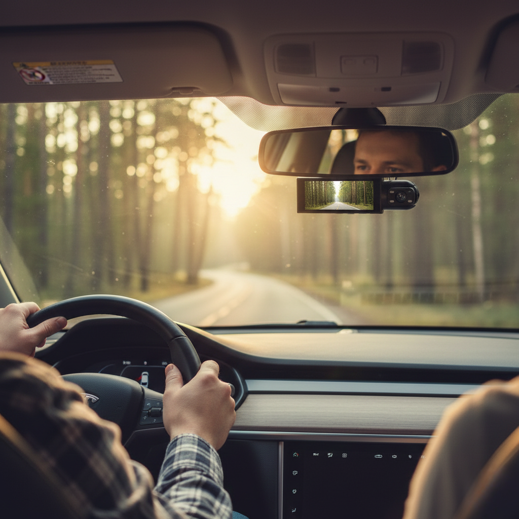 AutoLinkr Dash dual dash cam mounted on a windshield